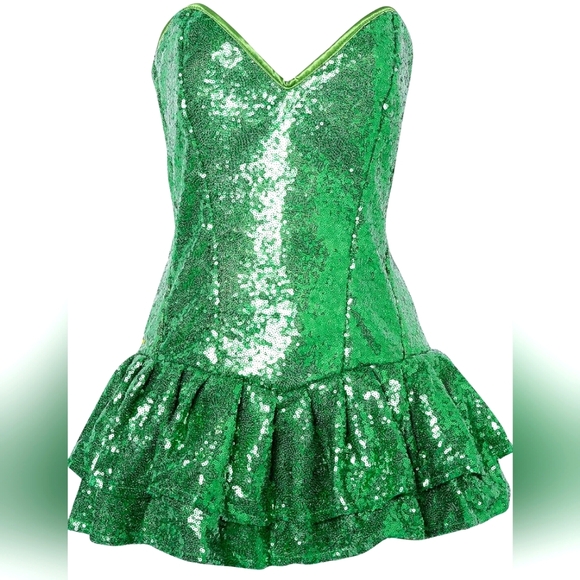 🌺 Green Sequin Sparkly Corset - Tinkerbell Costume - Picture 1 of 8